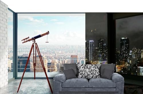 Floor Standing Brass Telescope with Wooden Tripod