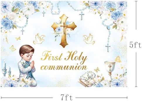 MEHOFOND 7x5ft First Holy Communion Backdrop with Blue Boy Design