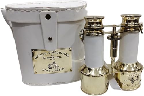 Shiny Brass Binocular with White Leather Case