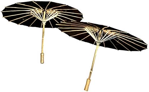 TJ Global 33 Bamboo Parasol Umbrellas Pack of 2 Black