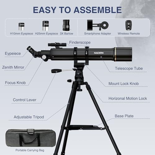 NACATIN 90mm Refractor Telescope with 32X-240X Magnification