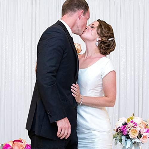 ShinyBeauty White Sequin Backdrop 4x10ft Wedding Arch Drapes