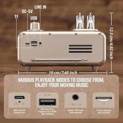 Retro Radios FM Portable Bluetooth Speaker with Night Light and Clock Display