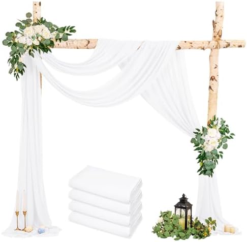 4 Panels White Polyester Wedding Arch Draping Fabric 28x20 Feet Each