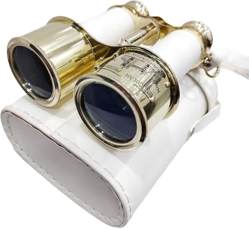 Shiny Brass Binocular with White Leather Case