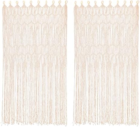 Macrame Door Curtains 2 Pcs Beige Tassel Boho Decor