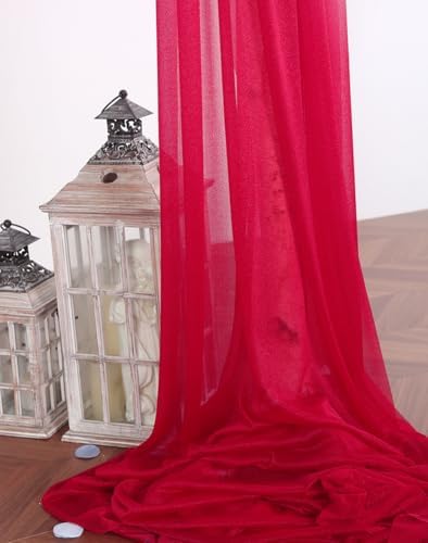 SHERWAY Sheer Wedding Arch Drapes 2 Panels 18Ft Red Red