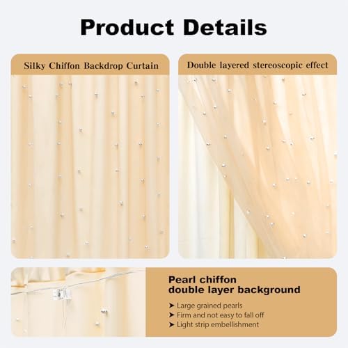 10x8ft Pearl Tulle Double Layered Backdrop with Lights and Clips