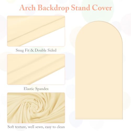 Beige Spandex Wedding Arch Cover with Round Top 72ft