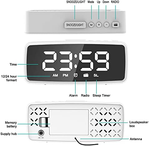 Vauno Digital Alarm Clock with FM Radio and Dimmer