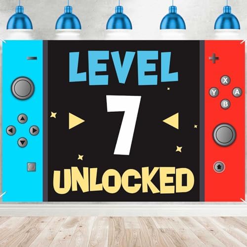 Level Up Happy 7th Birthday Banner Photo Booth Prop