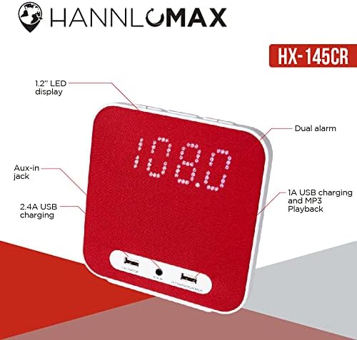 HANNLOMAX HX-145CR Alarm Clock Radio with Dual Alarm and USB Ports
