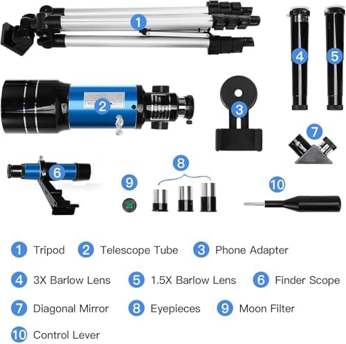 Alkinshue 70mm Aperture Refractor Telescope for Kids and Beginners