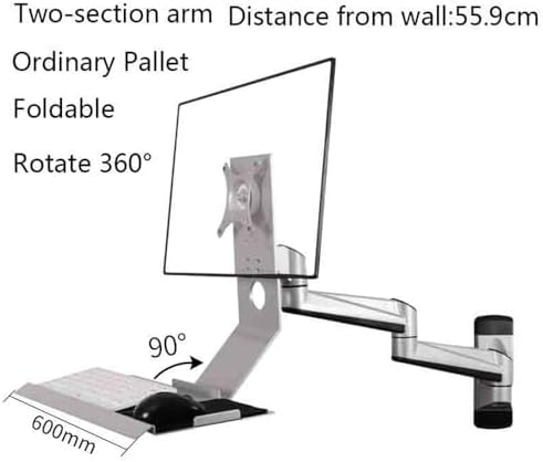Silver Wall Mount Double Arm Monitor Stand with Collapsible Tray