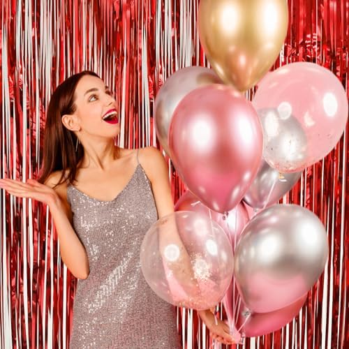 Red Tinsel Backdrop Birthday Decorations 2 Pack