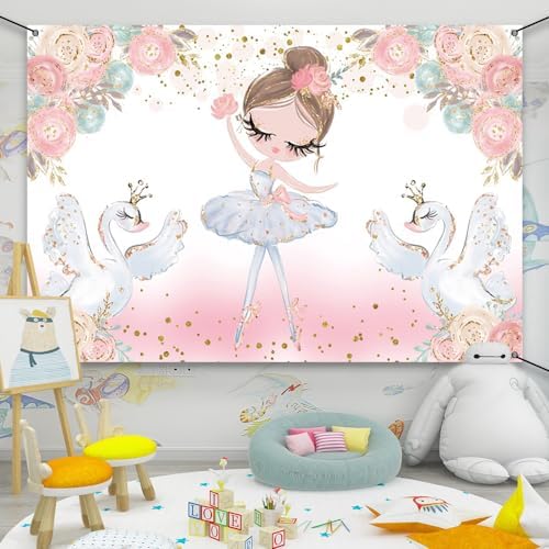 DORCEV Glitter Swan Birthday Banner Backdrop for Girls
