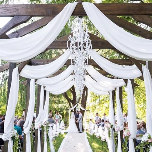 4 Panels White Polyester Wedding Arch Draping Fabric 28x20 Feet Each