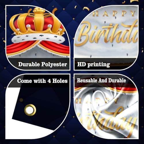 Royal King Prince Birthday Banner Backdrop with Golden Crown Cloak