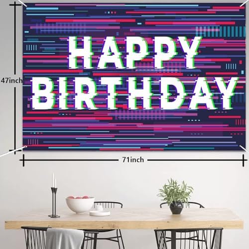 Pixel Art Birthday Holographic Banner Decor