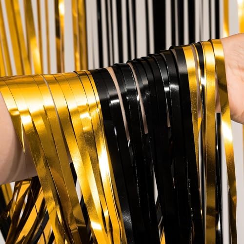 BRAVESHINE Black Gold Foil Curtains 2 Pack Photo Booth Backdrop