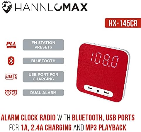 HANNLOMAX HX-145CR Alarm Clock Radio with Dual Alarm and USB Ports