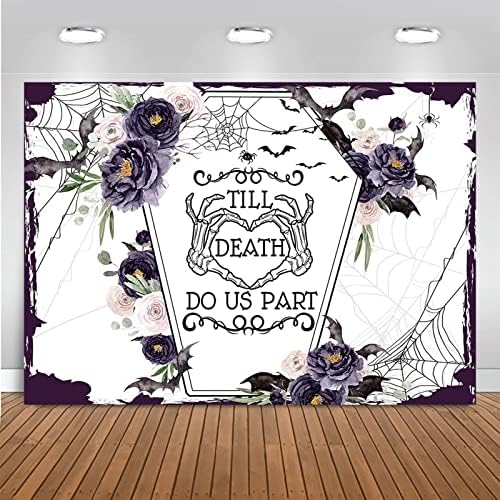 Mocsicka Till Death Do Us Part Halloween Wedding Backdrop - Purple 7x5ft