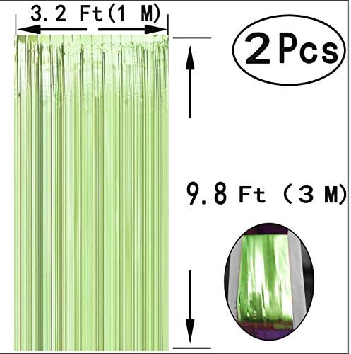 Green Tinsel Foil Fringe Curtains 2pc