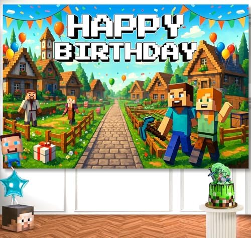 Pixel Gaming Birthday Banner Boy 6x4ft Decor
