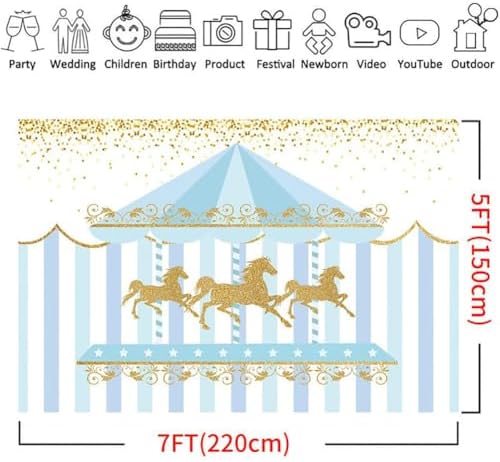7x5ft Blue Gold Stripe Carousel Birthday Party Backdrop