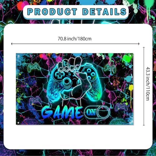 Game On Backdrop 59x36ft Neon Blue Birthday Decor