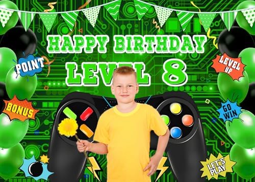 Video Game Level 8 Birthday Backdrop 7x5ft