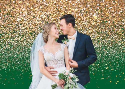 Dudaacvt 7x5ft Green Gold Backdrop for Party and Wedding