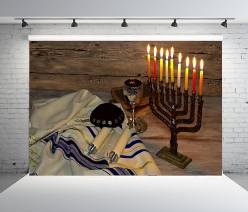 8x6ft Fabric Hanukkah Backdrop with Menorah