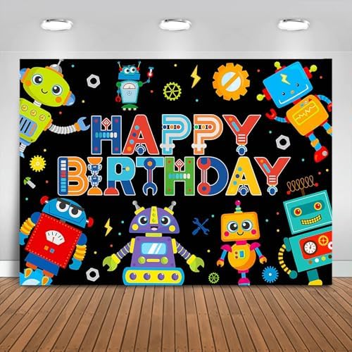 Robot Birthday Backdrop 7x5ft for Boys Party Decor