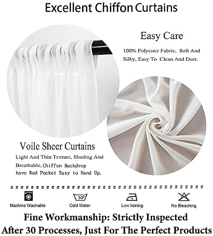 DUOBAO White Chiffon Backdrop Curtain 2 Panels 29x120 Inches
