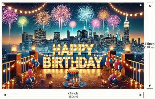Happy Birthday City Skyline Fireworks Banner 71x43 Inch