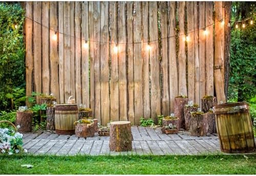 Baocicco Wooden Wall Backdrop 12x8ft Rustic Planks Log Green Grassland Photo Studio Background