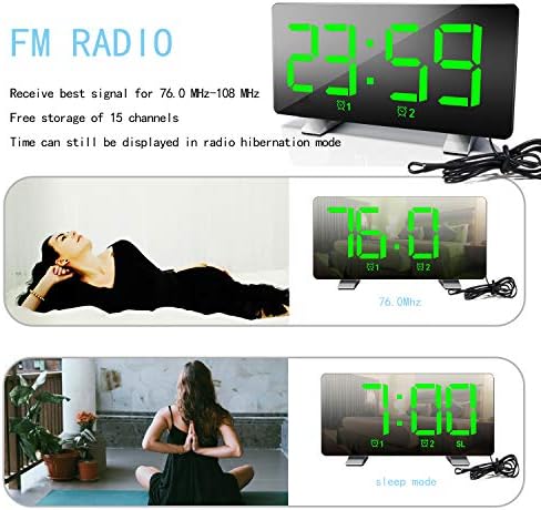 ThreeH Alarm Clock Radio with USB Charging and Adjustable Brightness