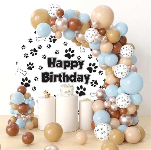 Renaiss 6x6ft Paw Prints Round Birthday Backdrop Cover