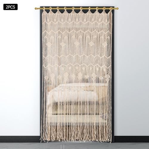 Macrame Door Curtains 2 Pcs Beige Tassel Boho Decor