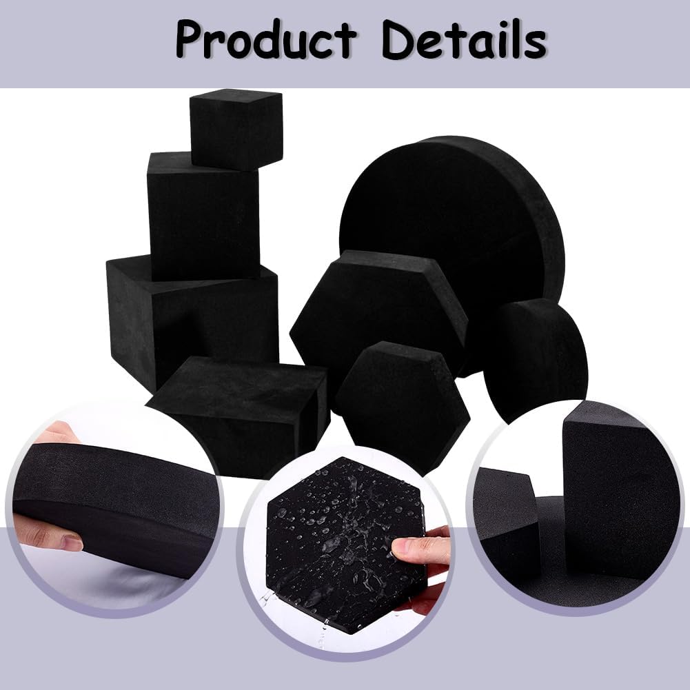 CREATCABIN 8Pcs Geometric Cube Photo Props Set Black Foam
