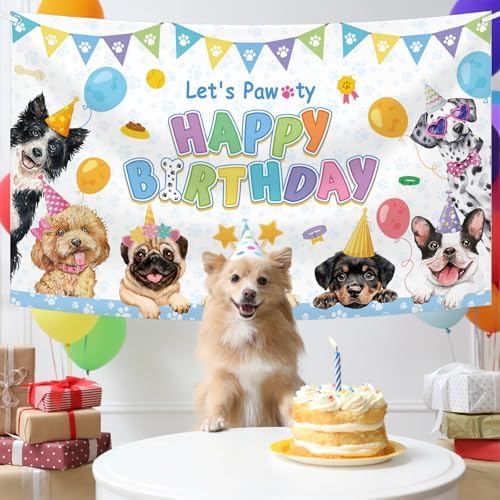 Dog Birthday Decorations Blue Puppy Party Banner Backdrop
