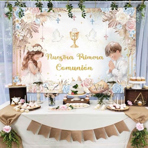 MEHOFOND First Holy Communion Backdrop 7x5ft