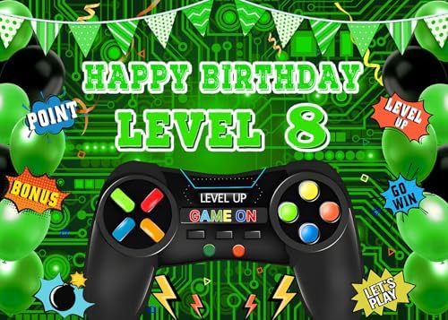 Video Game Level 8 Birthday Backdrop 7x5ft