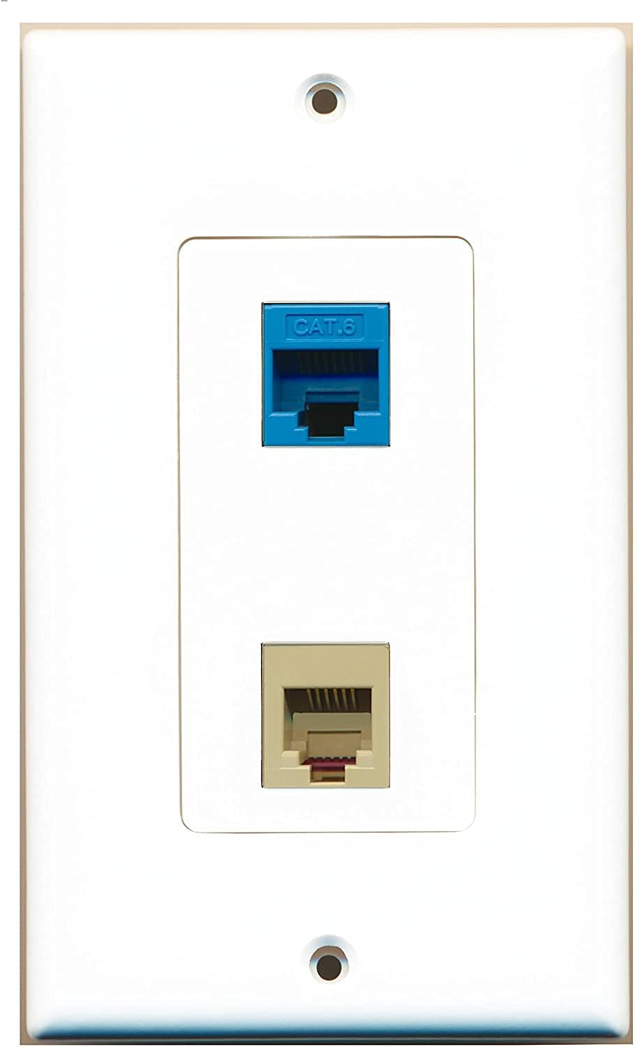 RiteAV 1 Port Phone Beige Wall Plate with Cat6 Ethernet Blue