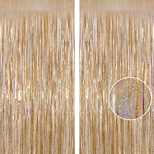 Champagne Tinsel Foil Fringe Curtains 2 Pack