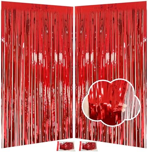 Red Tinsel Backdrop Birthday Decorations 2 Pack