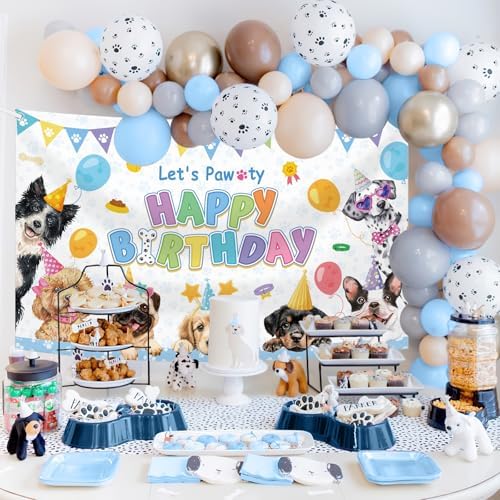 Dog Birthday Decorations Blue Puppy Party Banner Backdrop