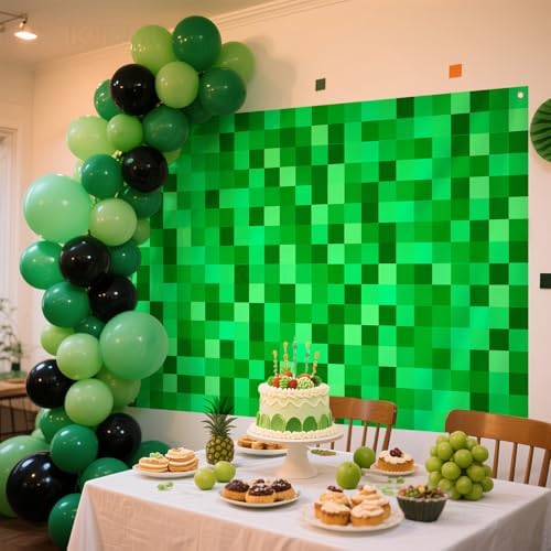 36x6ft Green Pixel Birthday Backdrop Gamer Party Decor