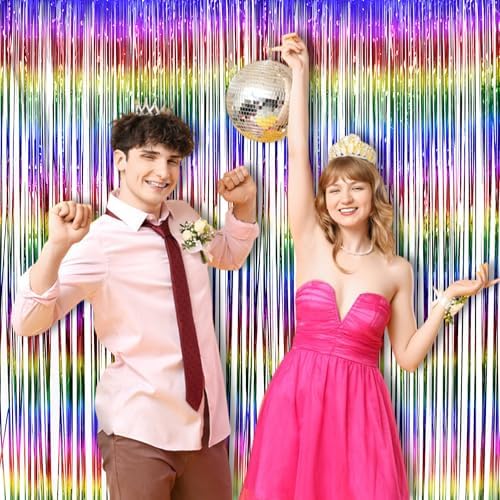 BRAVESHINE Fringe Backdrop Tinsel Foil Curtains - 2 Pack